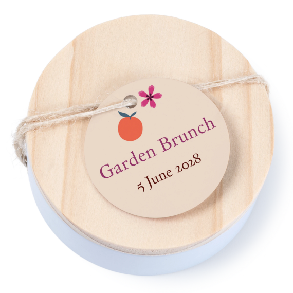Tin box wooden lid round label - set of 12 Tin box wooden lid round label - set of 12
