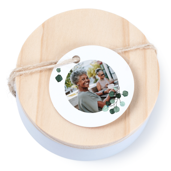 Boßtes en métal avec couvercle en bois sticker rond (lot de 12) Boßtes en métal avec couvercle en bois sticker rond (lot de 12)