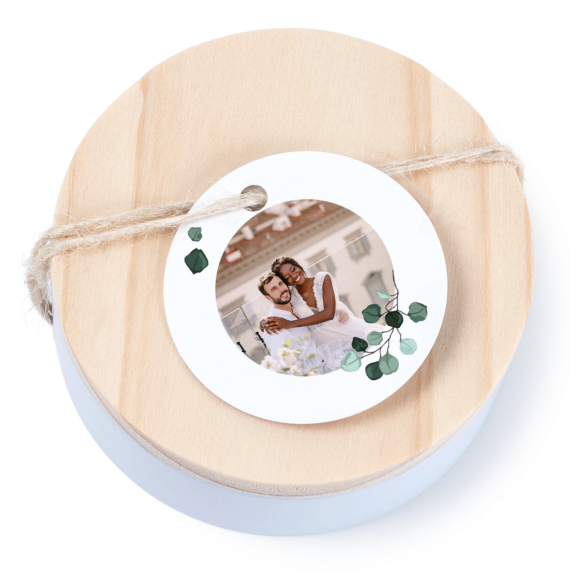 Boßtes en métal avec couvercle en bois sticker rond (lot de 12) Boßtes en métal avec couvercle en bois sticker rond (lot de 12)