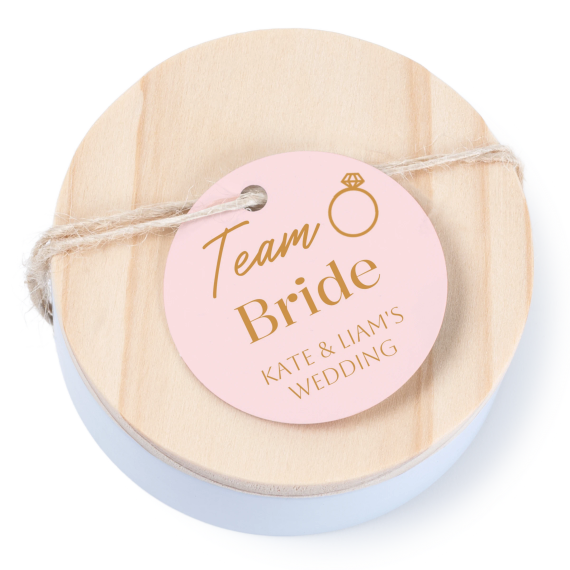 Tin box wooden lid round label - set of 12 Tin box wooden lid round label - set of 12