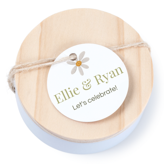 Tin box wooden lid round label - set of 12 Tin box wooden lid round label - set of 12