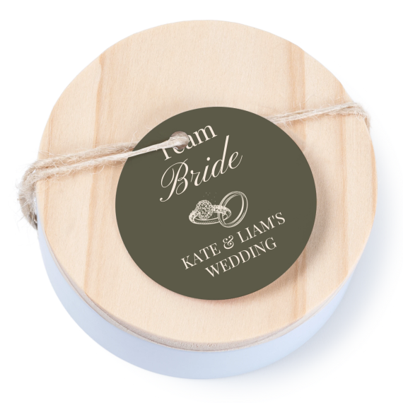 Tin box wooden lid round label - set of 12 Tin box wooden lid round label - set of 12
