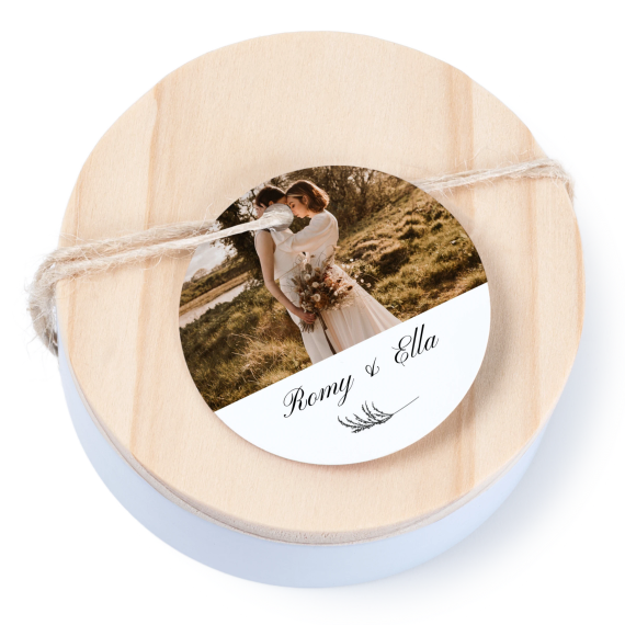 Tin box wooden lid round label - set of 12 Tin box wooden lid round label - set of 12