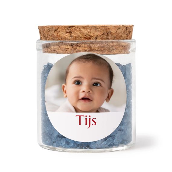 Mini-Glas mit rundem Sticker u. blauem Badesalz - 12 Stk. Mini-Glas mit rundem Sticker u. blauem Badesalz - 12 Stk.