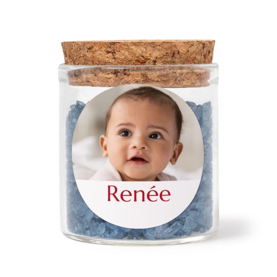 Mini bocal avec stickers rond et sel de bain bleu (lot de 12) Mini bocal avec stickers rond et sel de bain bleu (lot de 12)