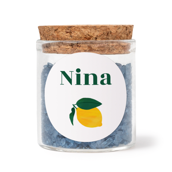 Mini bocal avec stickers rond et sel de bain bleu (lot de 12) Mini bocal avec stickers rond et sel de bain bleu (lot de 12)