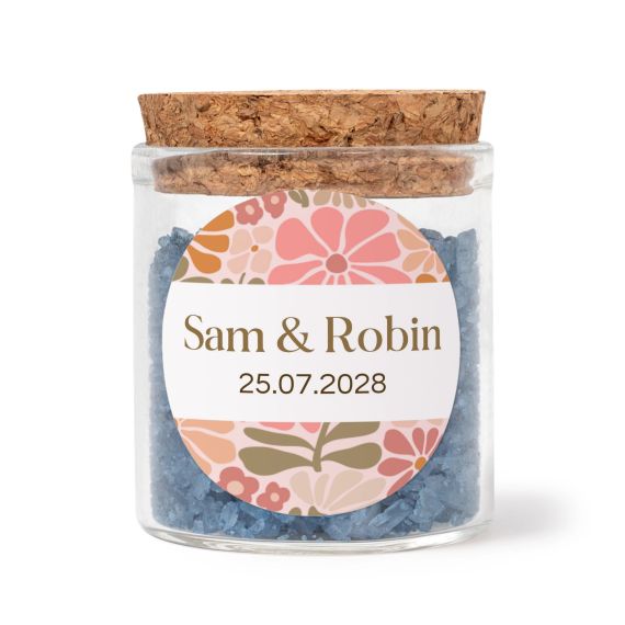Mini bocal avec stickers rond et sel de bain bleu (lot de 12) Mini bocal avec stickers rond et sel de bain bleu (lot de 12)
