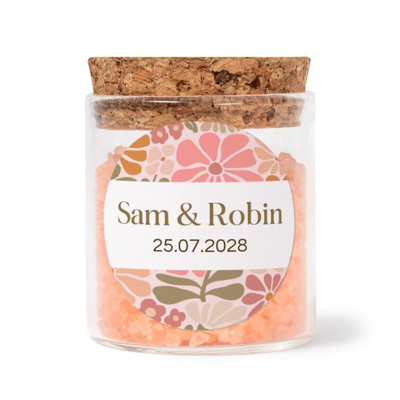 Mini bocal avec stickers rond et sel de bain rose (lot de 12) Mini bocal avec stickers rond et sel de bain rose (lot de 12)
