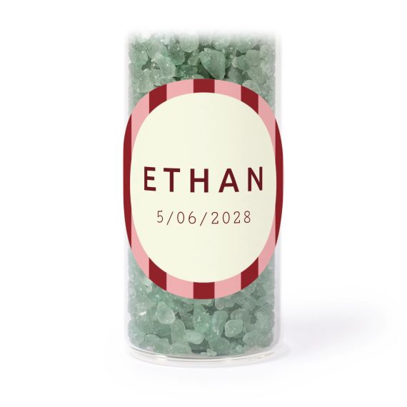 Glass tubes with round stickers & green bath salt - set of 12