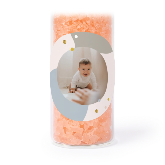 Glazen buisjes met ronde stickers & roze badzout (set van 12) Glazen buisjes met ronde stickers & roze badzout (set van 12)