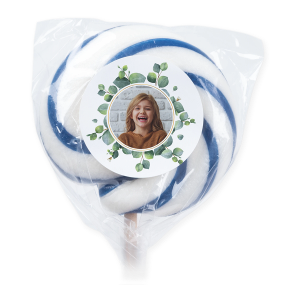 Blaue Lutscher mit Fotoaufkleber personalisiert - 6 Stk. Blaue Lutscher mit Fotoaufkleber personalisiert - 6 Stk.