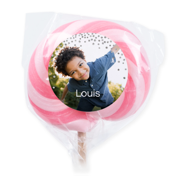 Rosa Lutscher mit Fotoaufkleber personalisiert - 6 stk Rosa Lutscher mit Fotoaufkleber personalisiert - 6 stk