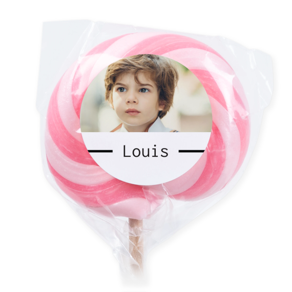 Rosa Lutscher mit Fotoaufkleber personalisiert - 6 stk Rosa Lutscher mit Fotoaufkleber personalisiert - 6 stk