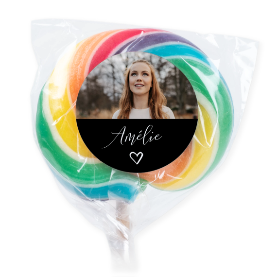 Bunter Lutscher mit Fotoaufkleber personalisiert - 6 Stk. Bunter Lutscher mit Fotoaufkleber personalisiert - 6 Stk.