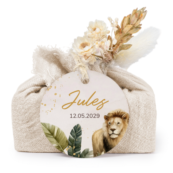 Lot de 6 savons avec emballage en coton beige et étiquettes rondes Lot de 6 savons avec emballage en coton beige et étiquettes rondes