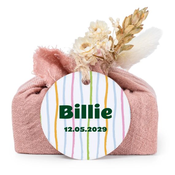 Seifen in rosa Baumwolltuch mit rundem Etikett (6er-Set)