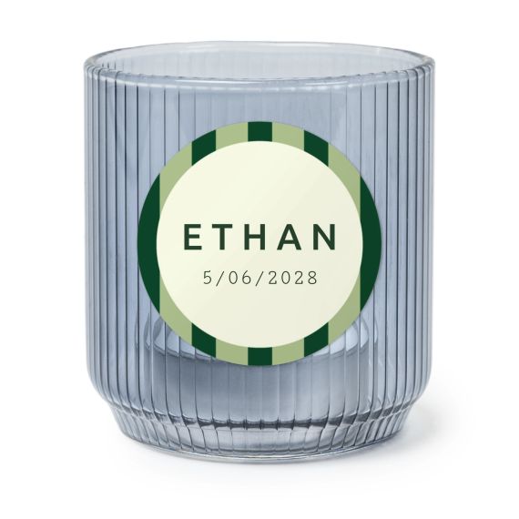Personalised Blue Glass Tealight Holder with Round Stickers – Set of 6