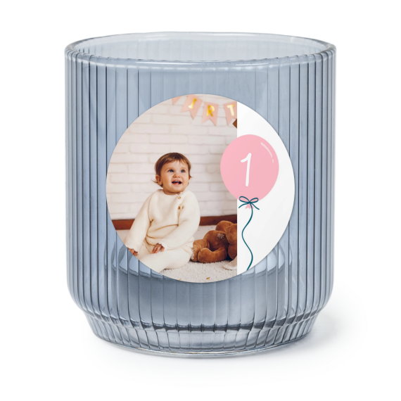 Personalised Blue Glass Tealight Holder with Round Stickers – Set of 6