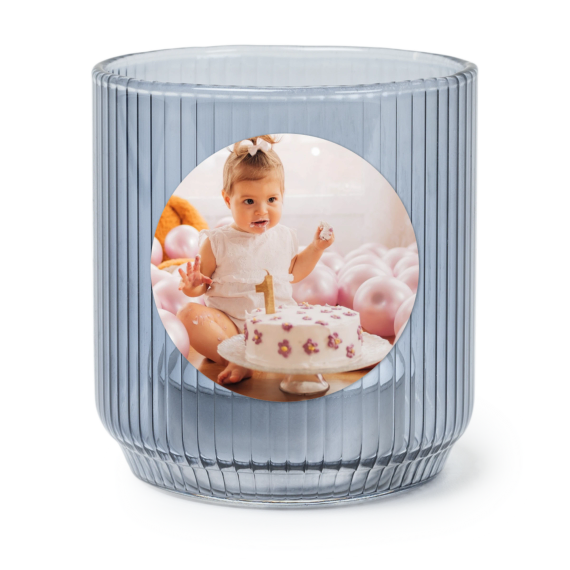 Personalised Blue Glass Tealight Holder with Round Stickers – Set of 6 Personalised Blue Glass Tealight Holder with Round Stickers – Set of 6