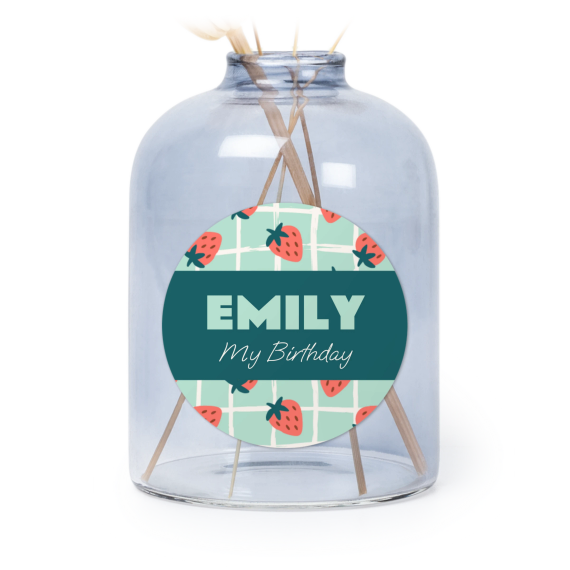 Personalised Blue Glass Vase with Round Stickers – Set of 6 Personalised Blue Glass Vase with Round Stickers – Set of 6