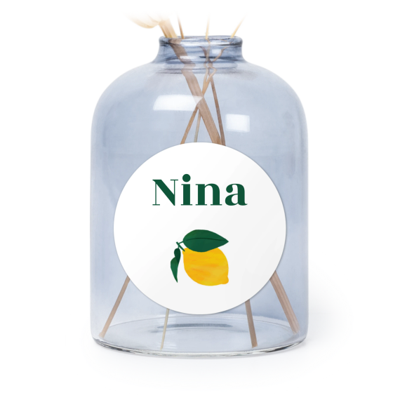 Personalised Blue Glass Vase with Round Stickers – Set of 6 Personalised Blue Glass Vase with Round Stickers – Set of 6