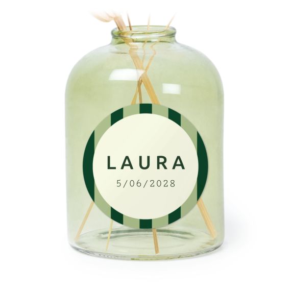 Personalised Green Glass Vase with Round Stickers – Set of 6