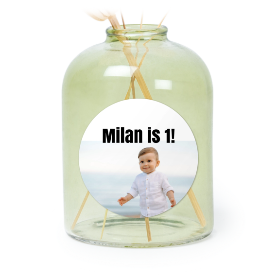 Petit vase verre vert avec autocollant rond - Lot de 6 Petit vase verre vert avec autocollant rond - Lot de 6