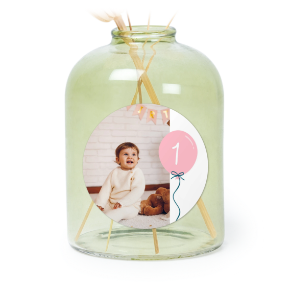 Personalised Green Glass Vase with Round Stickers – Set of 6