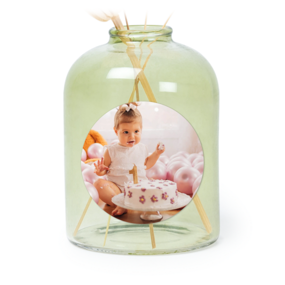 Personalised Green Glass Vase with Round Stickers – Set of 6 Personalised Green Glass Vase with Round Stickers – Set of 6
