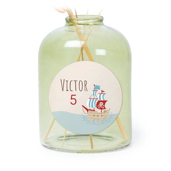 Petit vase verre vert avec autocollant rond - Lot de 6 Petit vase verre vert avec autocollant rond - Lot de 6