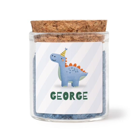 Glass jars with square stickers and blue bath salt - set of 12