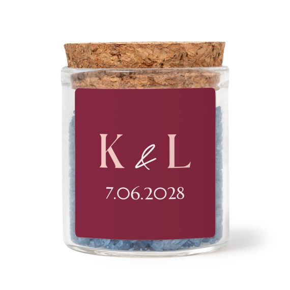Mini bocal avec stickers carrés et sel de bain bleu (lot de 12) Mini bocal avec stickers carrés et sel de bain bleu (lot de 12)