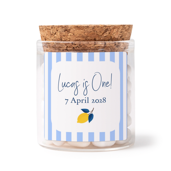 Glass jars with square stickers - set of 12 Glass jars with square stickers - set of 12