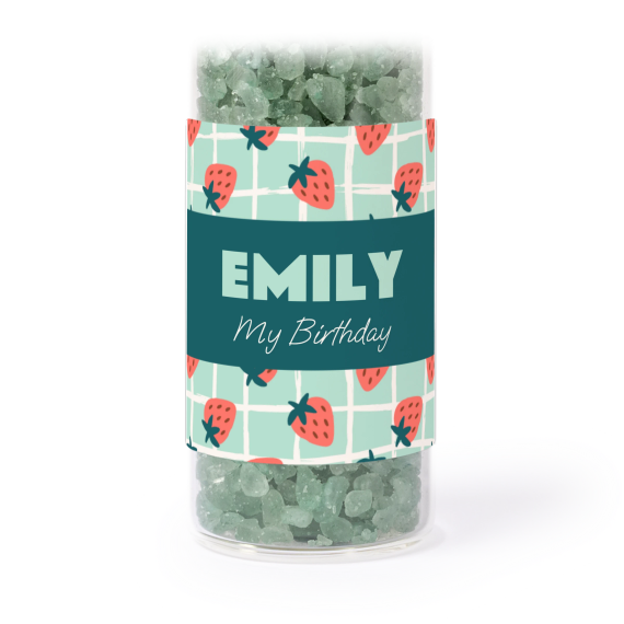 Glass tubes with square stickers & green bath salt - set of 12 Glass tubes with square stickers & green bath salt - set of 12