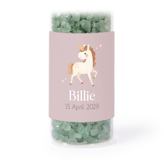 Glass tubes with square stickers & green bath salt - set of 12 Glass tubes with square stickers & green bath salt - set of 12
