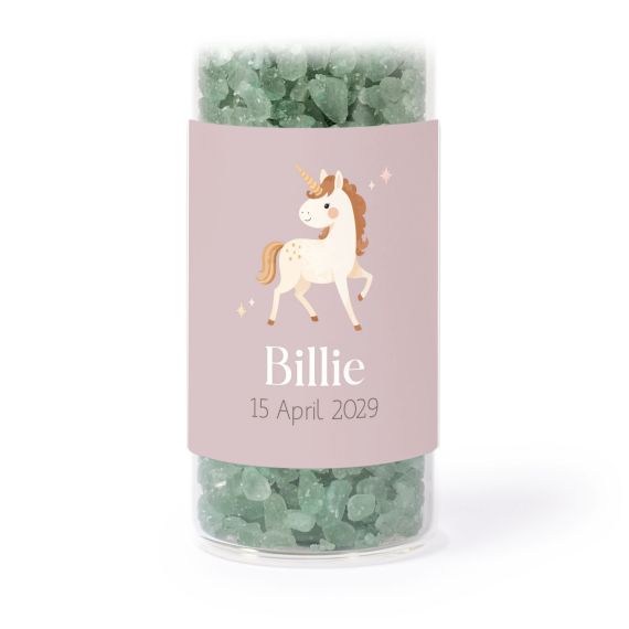 Glazen buisjes met vierkante stickers & groen badzout - set van 12