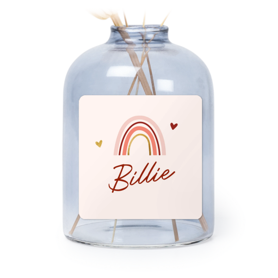 Personalised Blue Glass Vase with Square Stickers – Set of 6