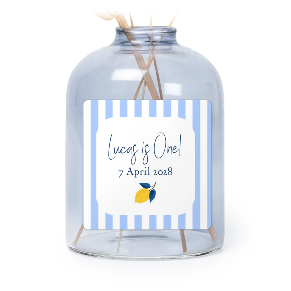 Personalised Blue Glass Vase with Square Stickers – Set of 6 Personalised Blue Glass Vase with Square Stickers – Set of 6
