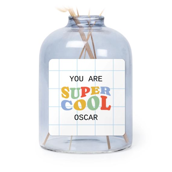 Personalised Blue Glass Vase with Square Stickers – Set of 6 Personalised Blue Glass Vase with Square Stickers – Set of 6