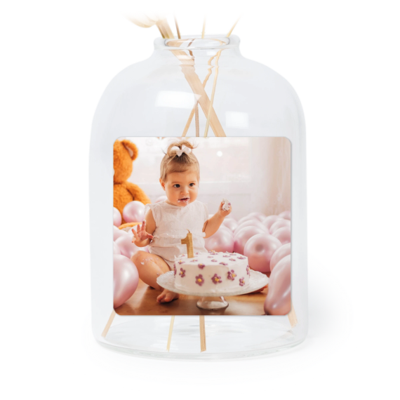 Personalised Clear Glass Vase with Square Stickers – Set of 6 Personalised Clear Glass Vase with Square Stickers – Set of 6