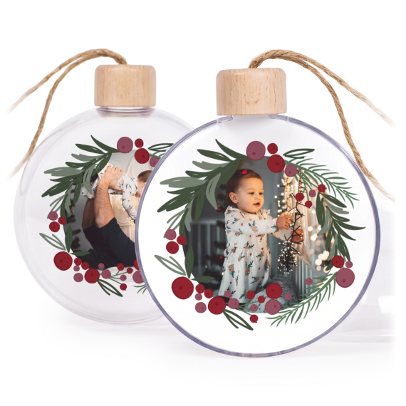 Christmas bauble clear wood -  set of 2