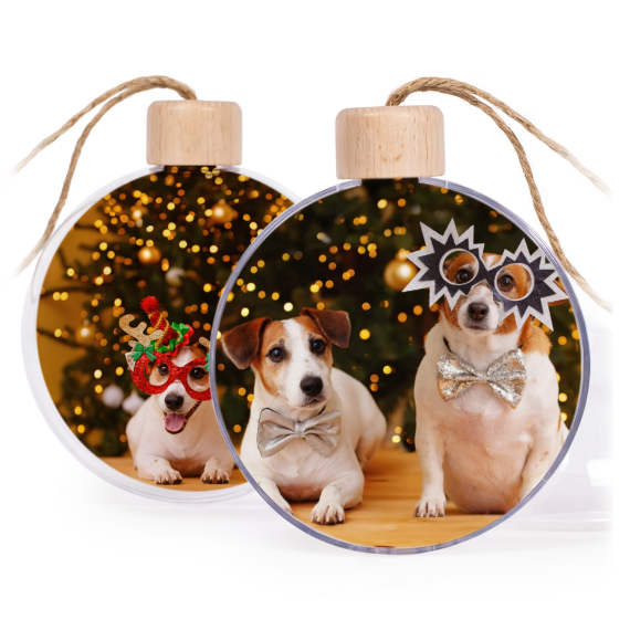 Kerstballen transparant met houten dop (set van 2) Kerstballen transparant met houten dop (set van 2)