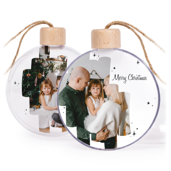 Weihnachtskugeln Set personalisiert - 2 Stk. (Transparent Holz) Weihnachtskugeln Set personalisiert - 2 Stk. (Transparent Holz)