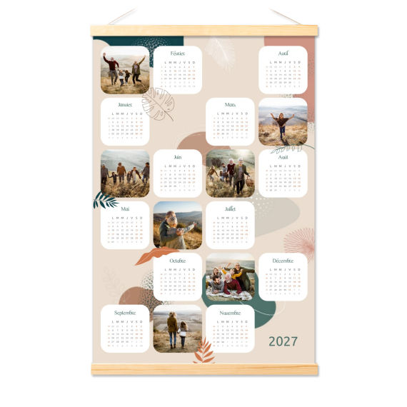 Planning annuel avec support magnétique 60 x 90 cm Bois naturel